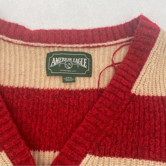 AMERICAN EAGLE Vintage Women’s Cropped Stripe Cardigan Sweater red/tan MEDIUM - Picture 10 of 10